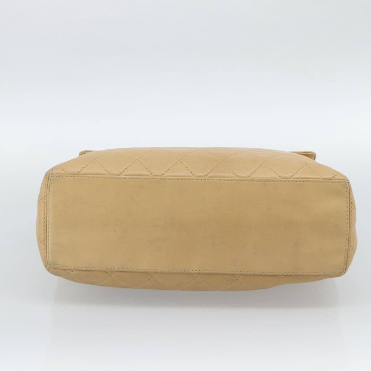 CHANEL Matelasse Hand Bag Lamb Skin Beige CC Auth BA13609V