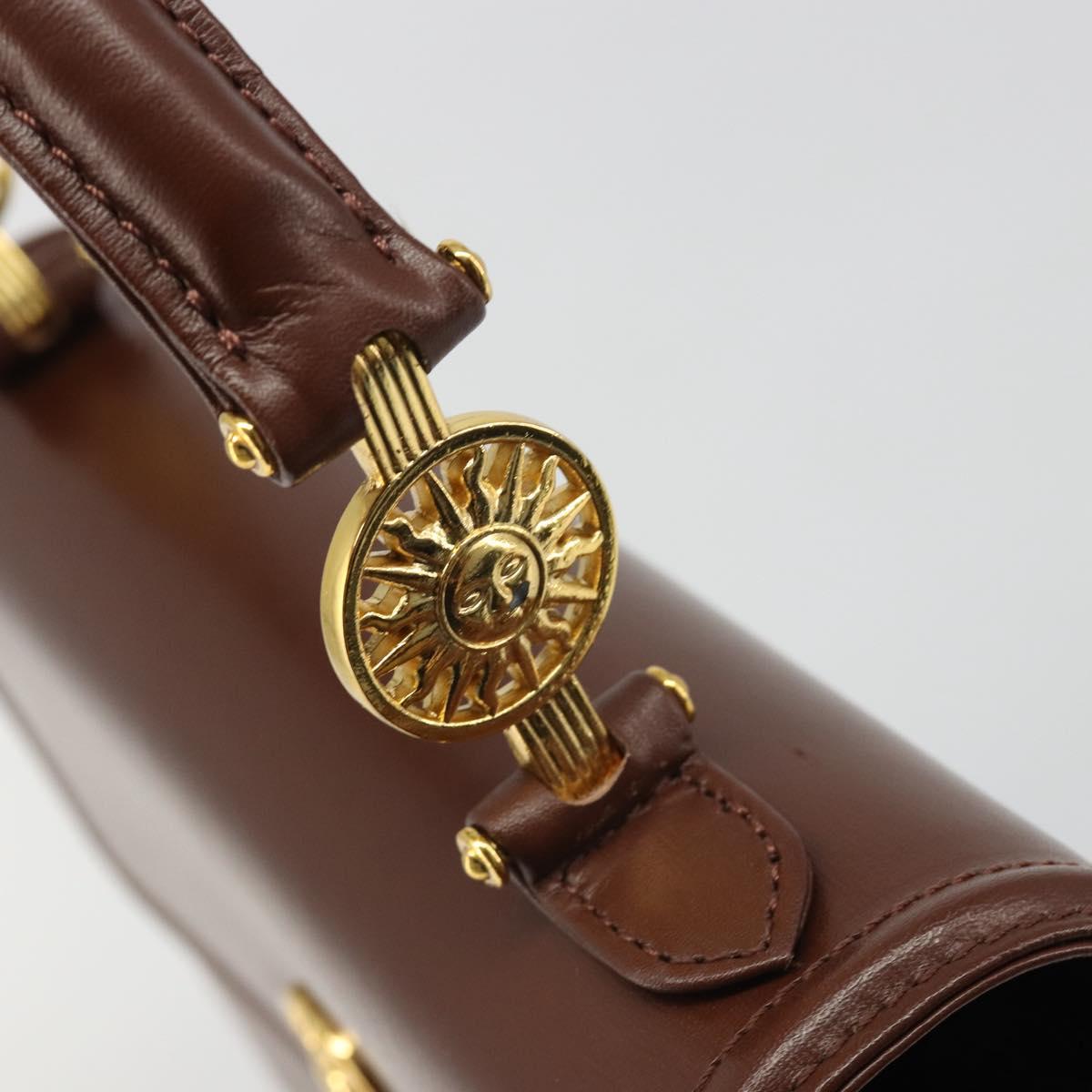 VERSACE Hand Bag Leather Brown Gold Auth BA13612A