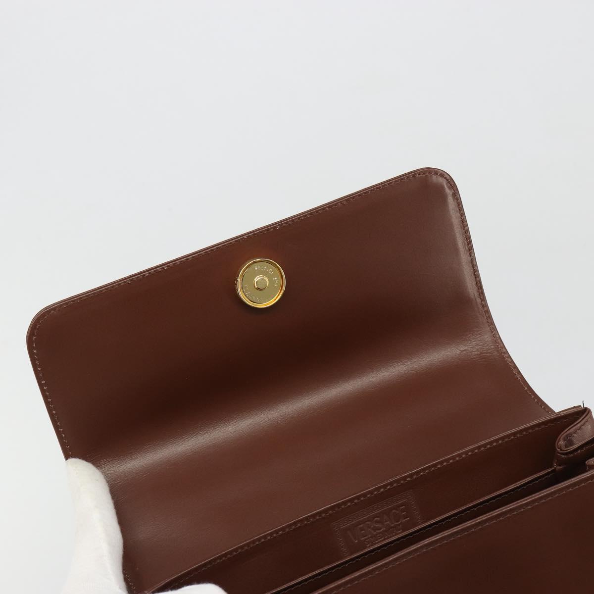 VERSACE Hand Bag Leather Brown Gold Auth BA13612A
