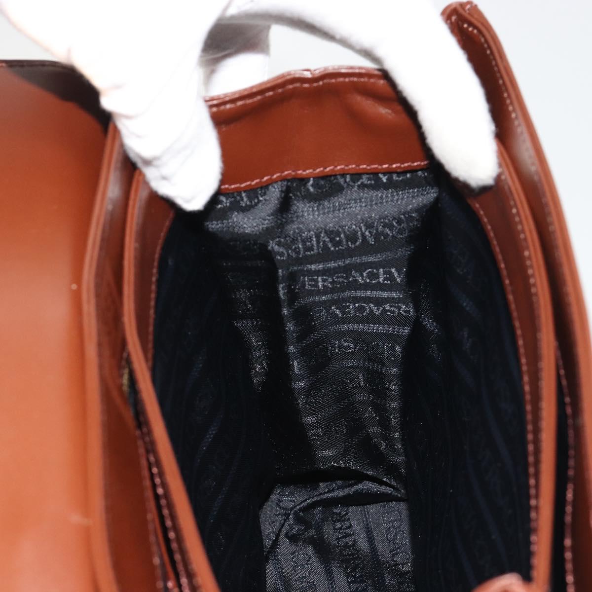 VERSACE Hand Bag Leather Brown Gold Auth BA13612A