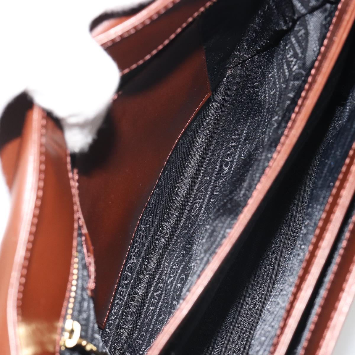 VERSACE Hand Bag Leather Brown Gold Auth BA13612A