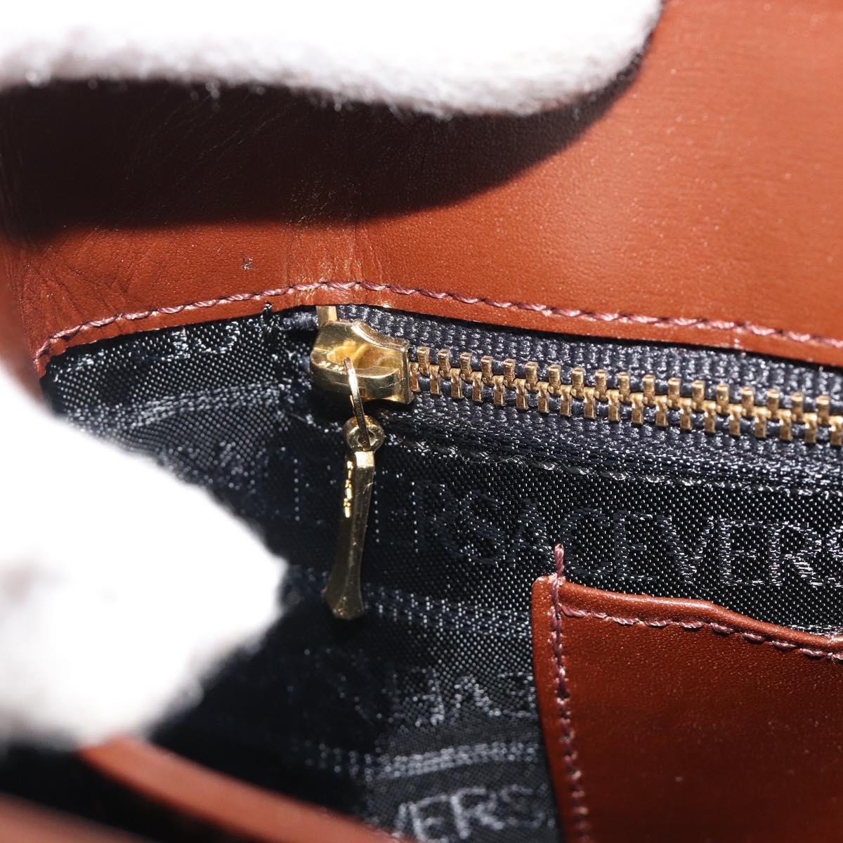 VERSACE Hand Bag Leather Brown Gold Auth BA13612A