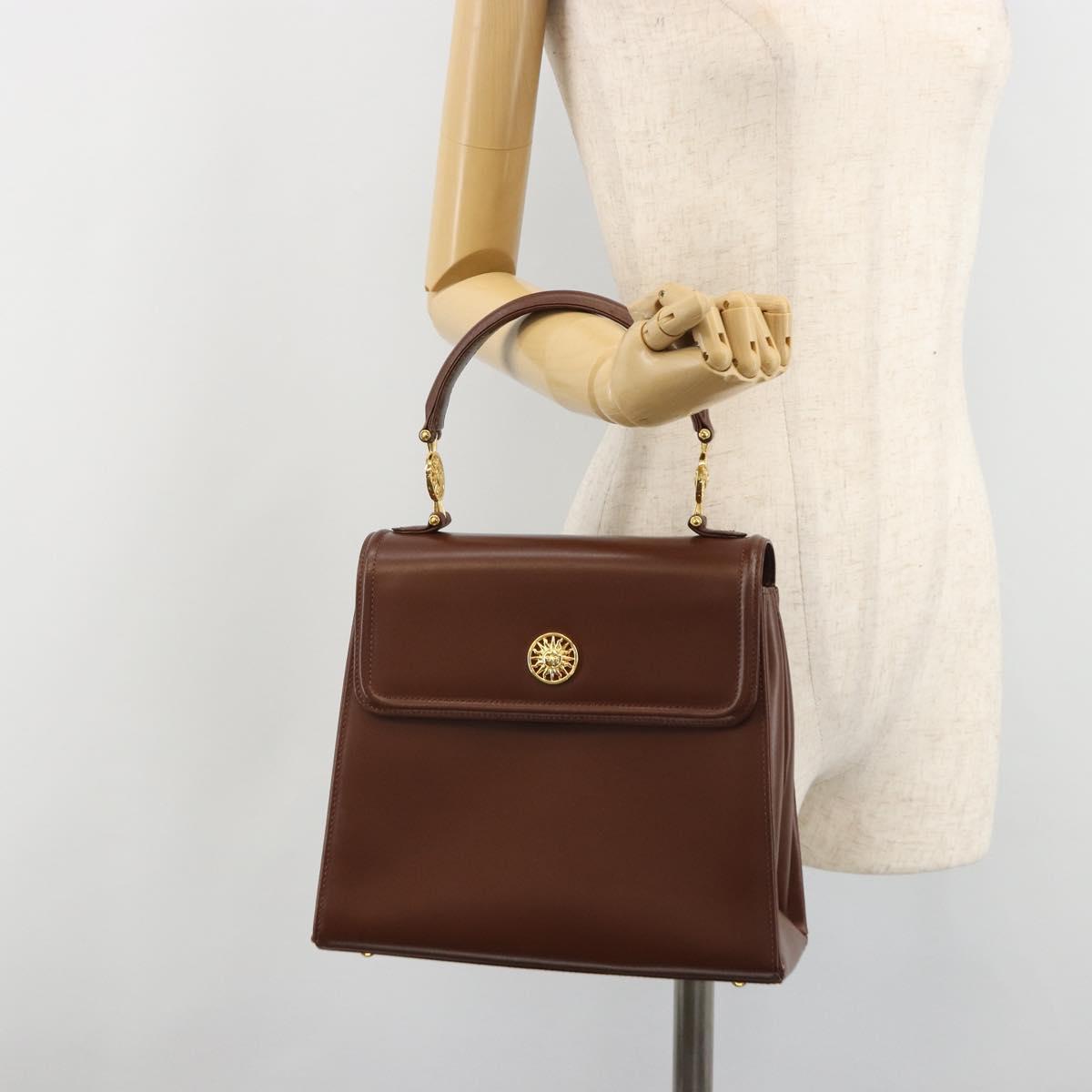 VERSACE Hand Bag Leather Brown Gold Auth BA13612A