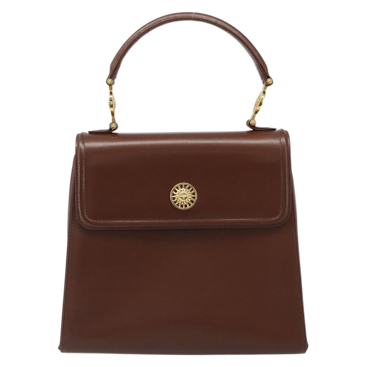 VERSACE Hand Bag Leather Brown Gold Auth BA13612A