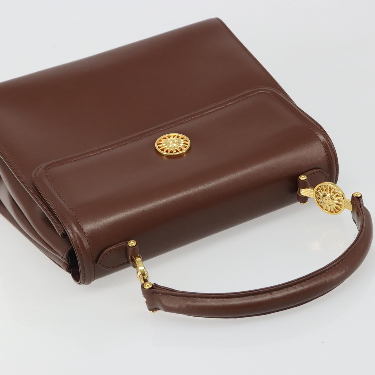 VERSACE Hand Bag Leather Brown Gold Auth BA13612A