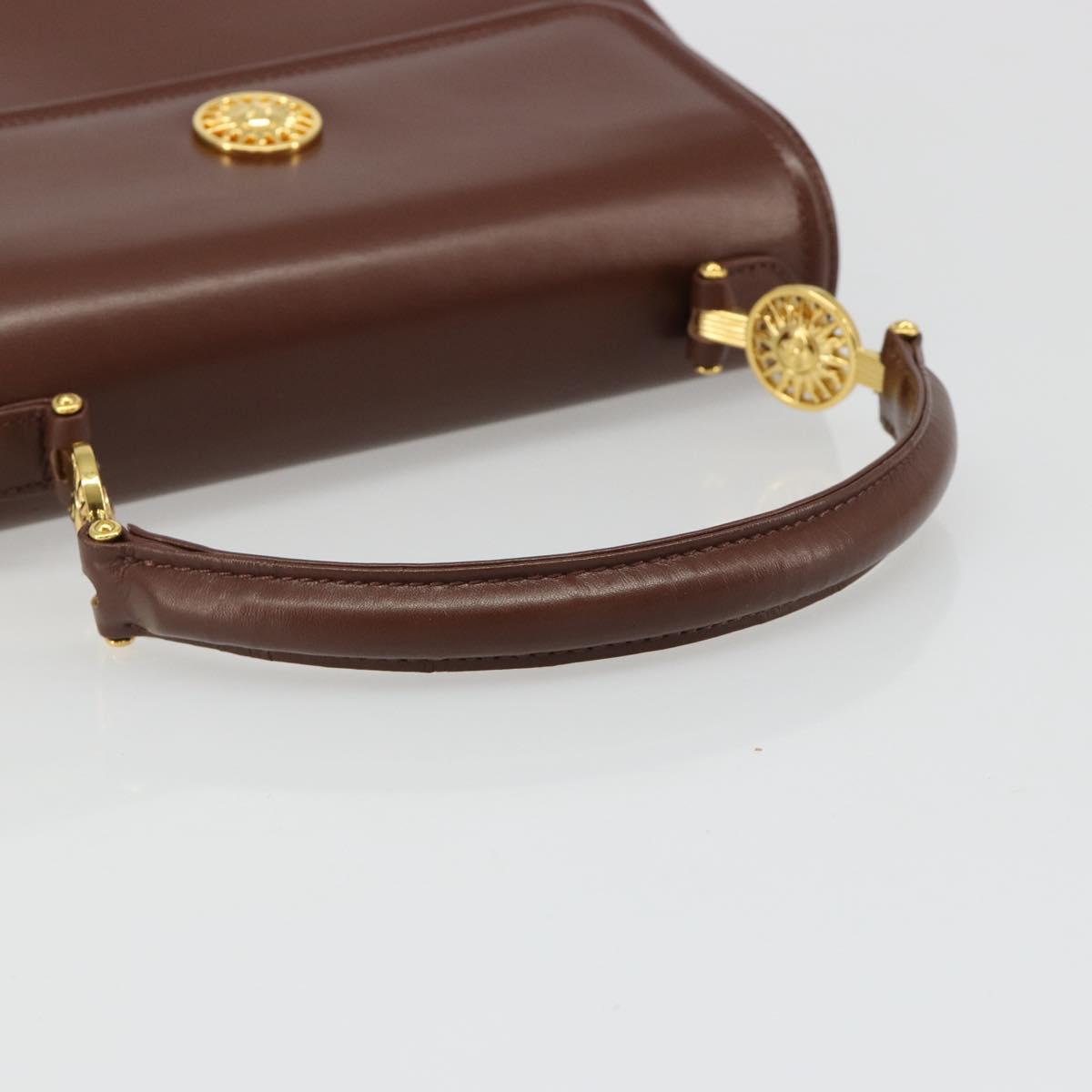 VERSACE Hand Bag Leather Brown Gold Auth BA13612A