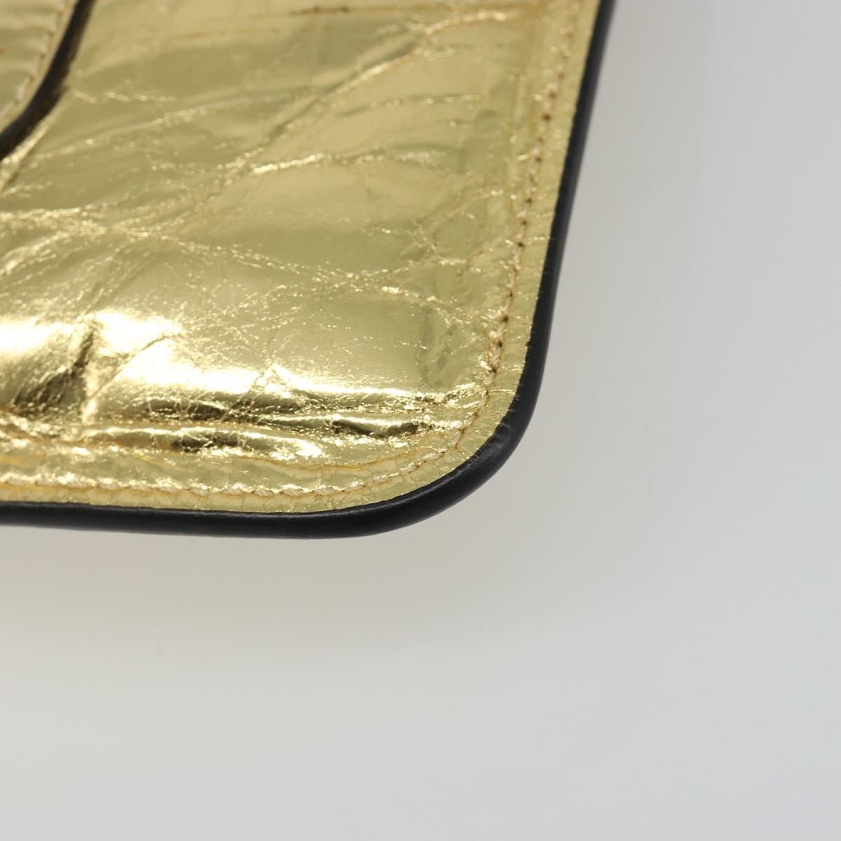 CHANEL Clutch Bag Leather Gold Tone Silver CC Auth BA13613SAM