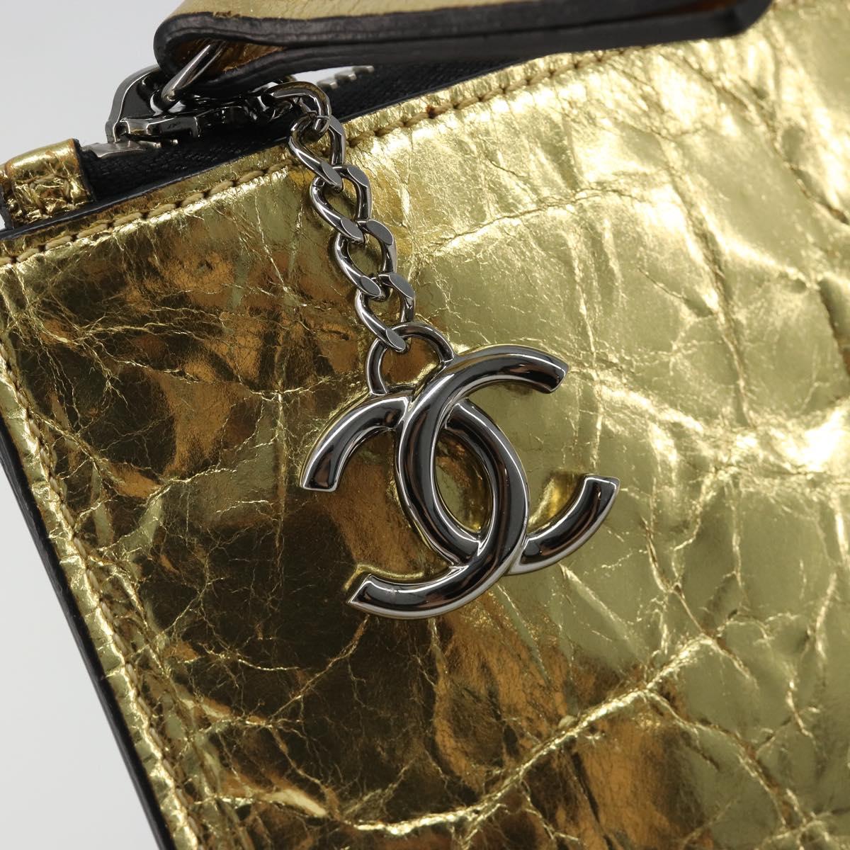 CHANEL Clutch Bag Leather Gold Tone Silver CC Auth BA13613SAM