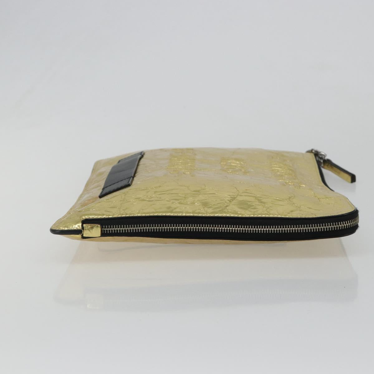 CHANEL Clutch Bag Leather Gold Tone Silver CC Auth BA13613SAM