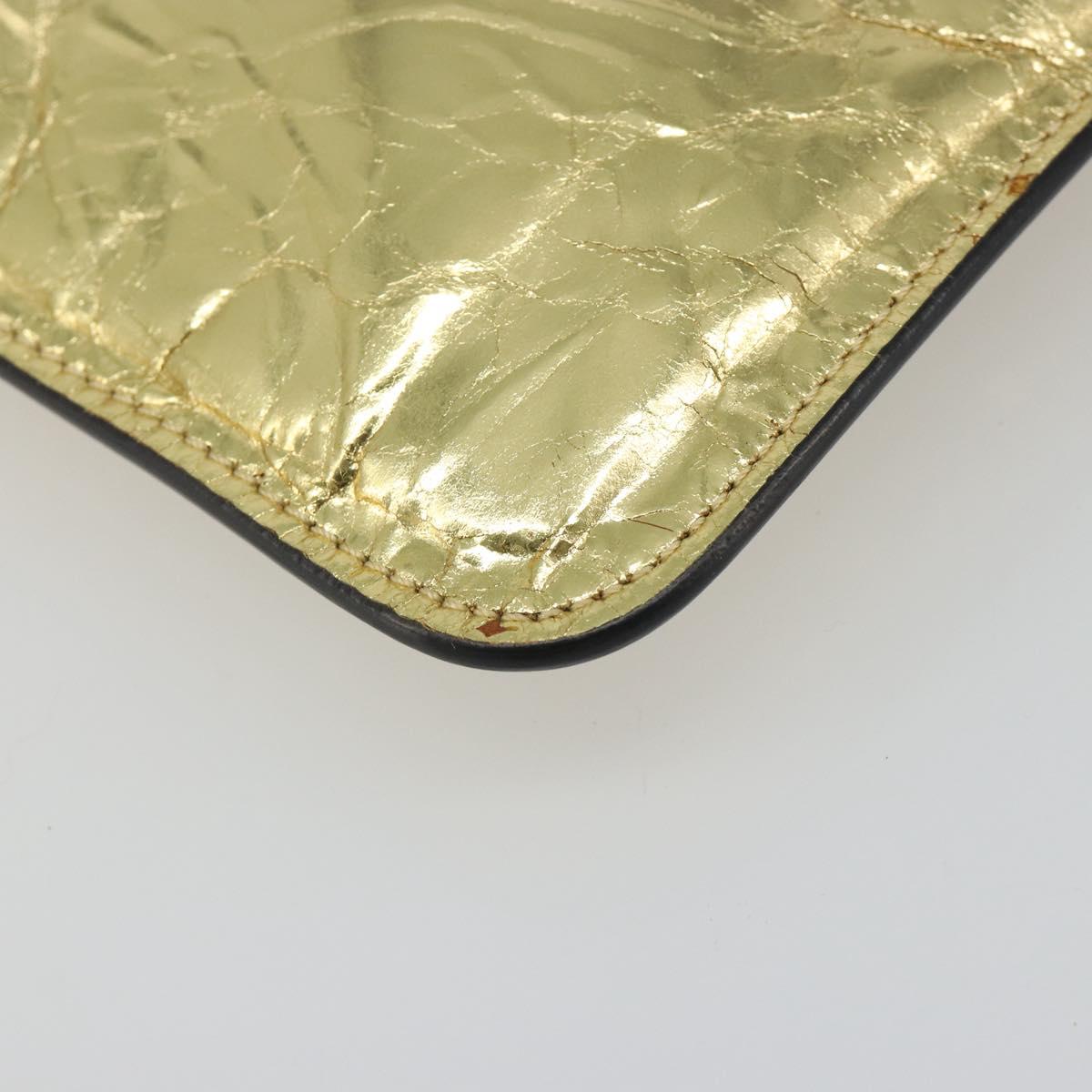 CHANEL Clutch Bag Leather Gold Tone Silver CC Auth BA13613SAM