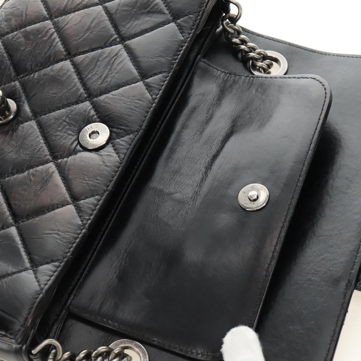 CHANEL Matelasse Chain Hand Bag Calf Skin 2way Black Silver CC Auth BA13614SAM