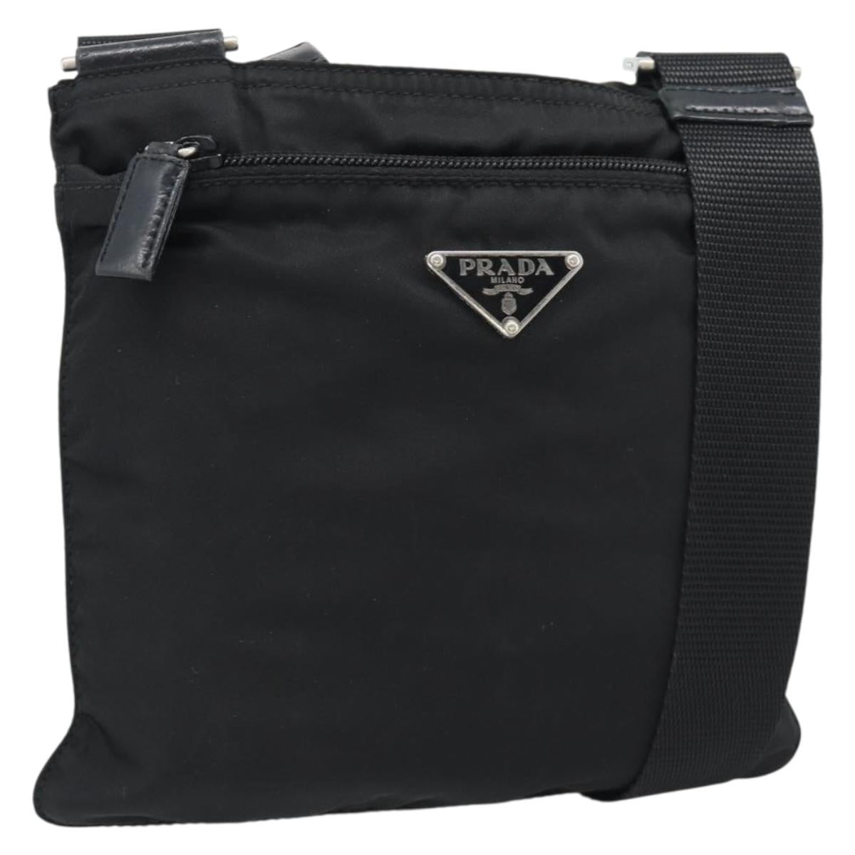 PRADA Shoulder Bag Nylon Black Silver Auth BA13615A