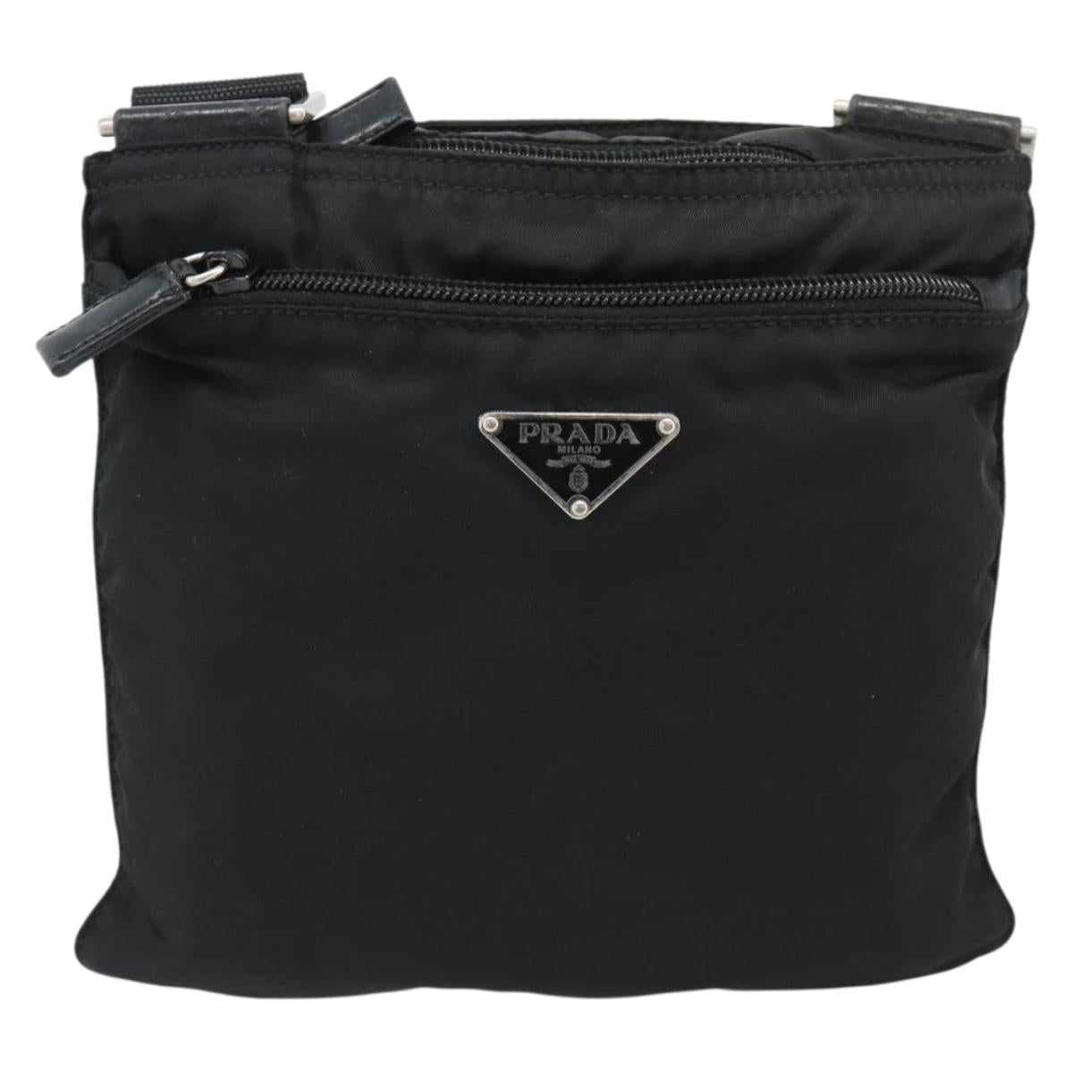 PRADA Shoulder Bag Nylon Black Silver Auth BA13615A