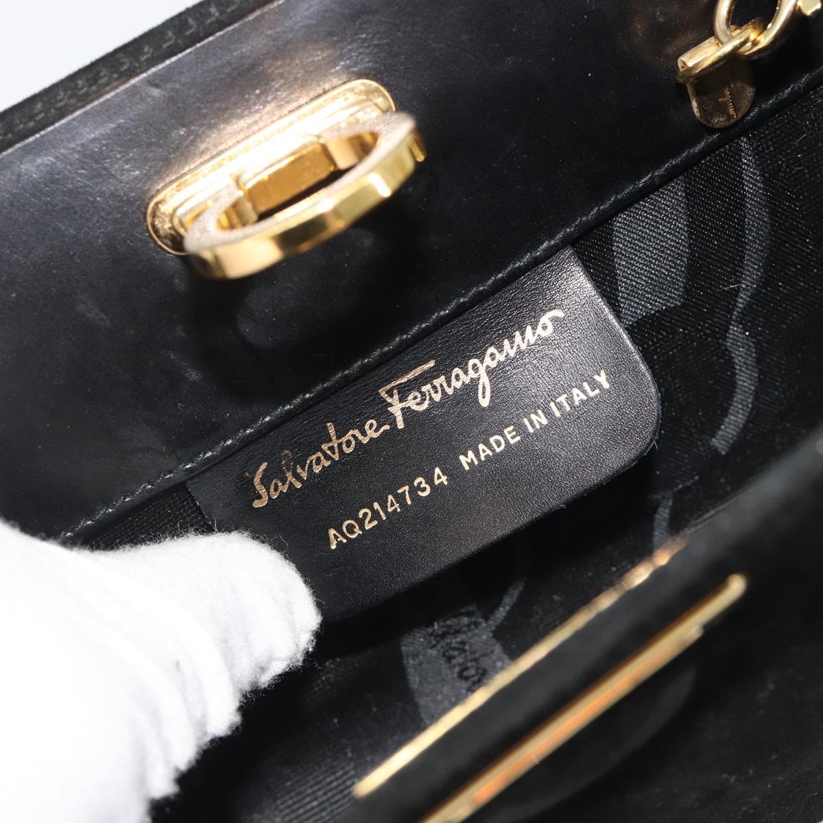 Salvatore Ferragamo Gancini Chain Shoulder Bag Suede Black Gold Auth BA13616V