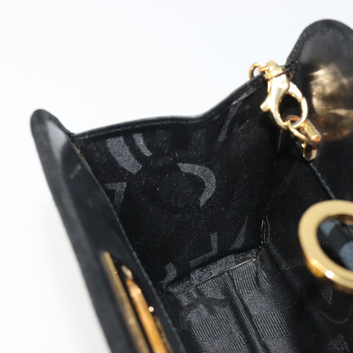 Salvatore Ferragamo Gancini Chain Shoulder Bag Suede Black Gold Auth BA13616V