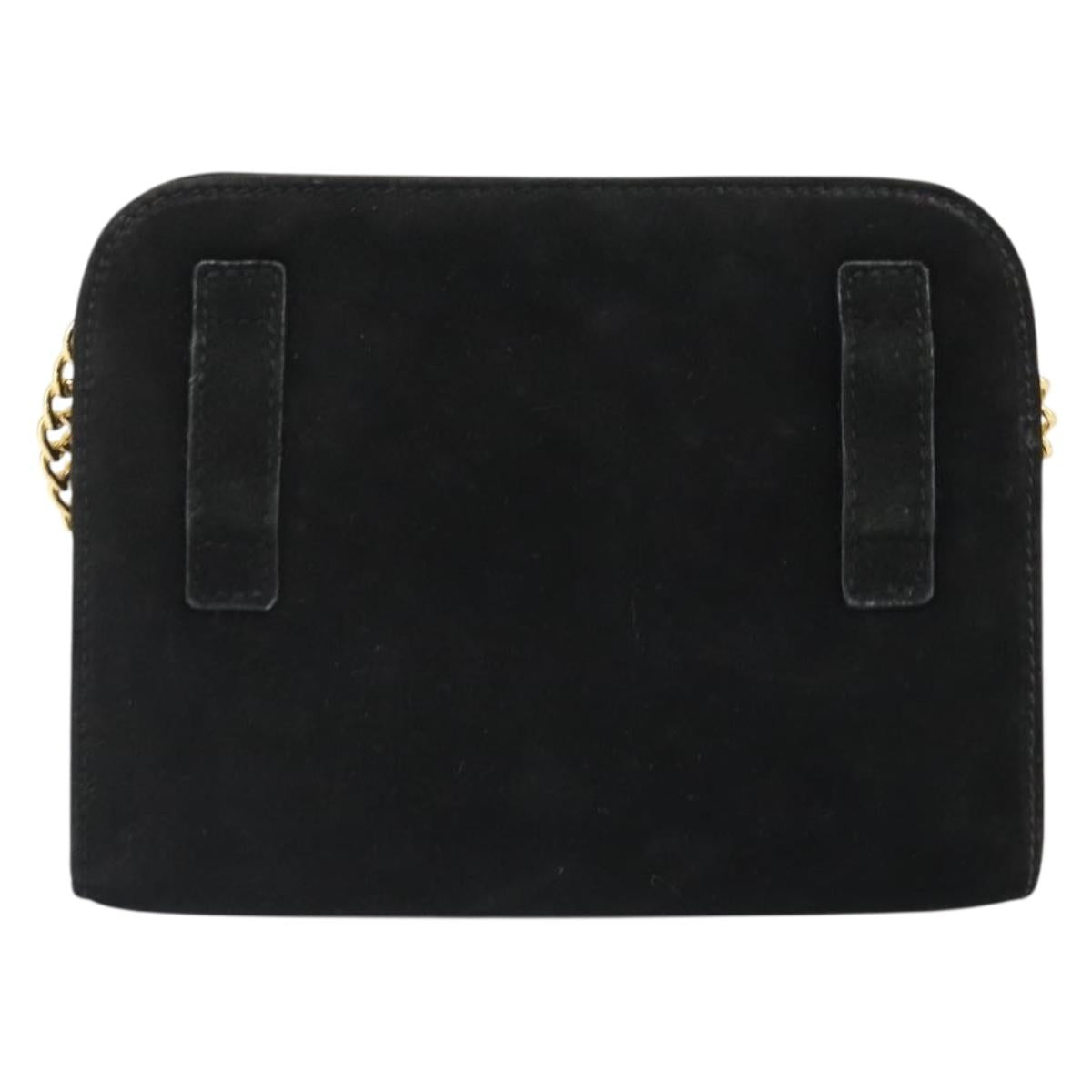 Salvatore Ferragamo Gancini Chain Shoulder Bag Suede Black Gold Auth BA13616V