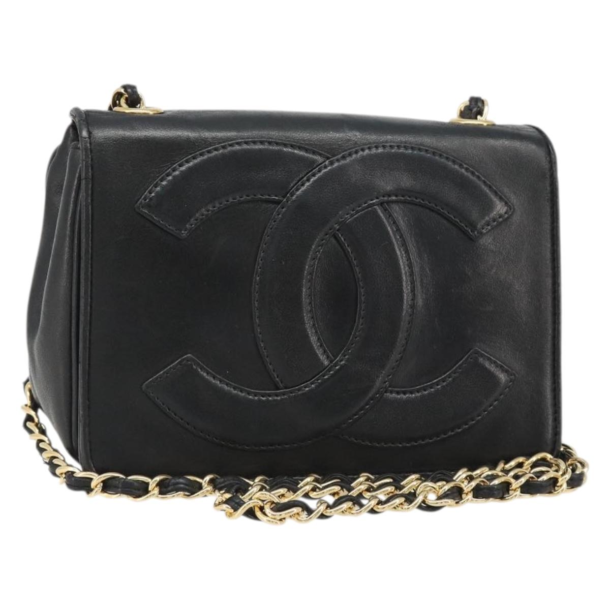 CHANEL Matelasse Chain Shoulder Bag Lamb Skin Gold Black CC Auth BA13617A