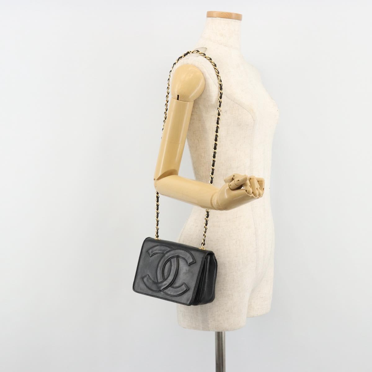 CHANEL Matelasse Chain Shoulder Bag Lamb Skin Gold Black CC Auth BA13617A