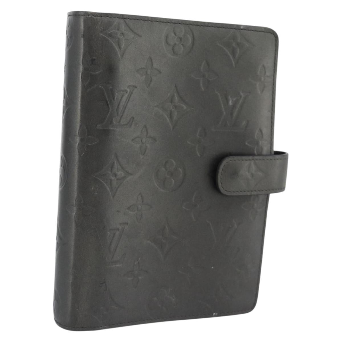 LOUIS VUITTON Monogram mat Agenda MM Day Planner Cover Black R20925 Auth BA13618