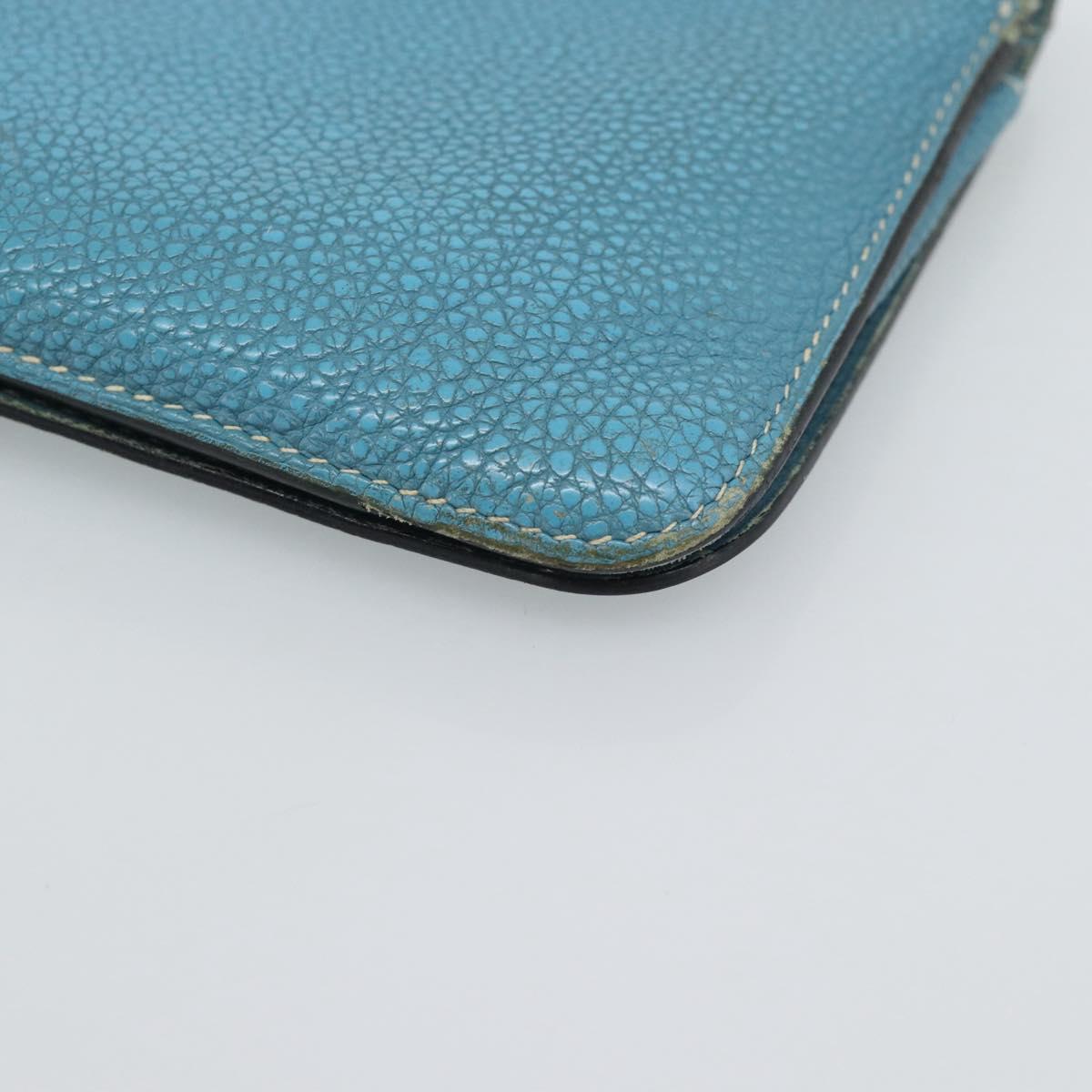 HERMES Dogon GM Wallet Leather Light Blue Silver Auth BA13622