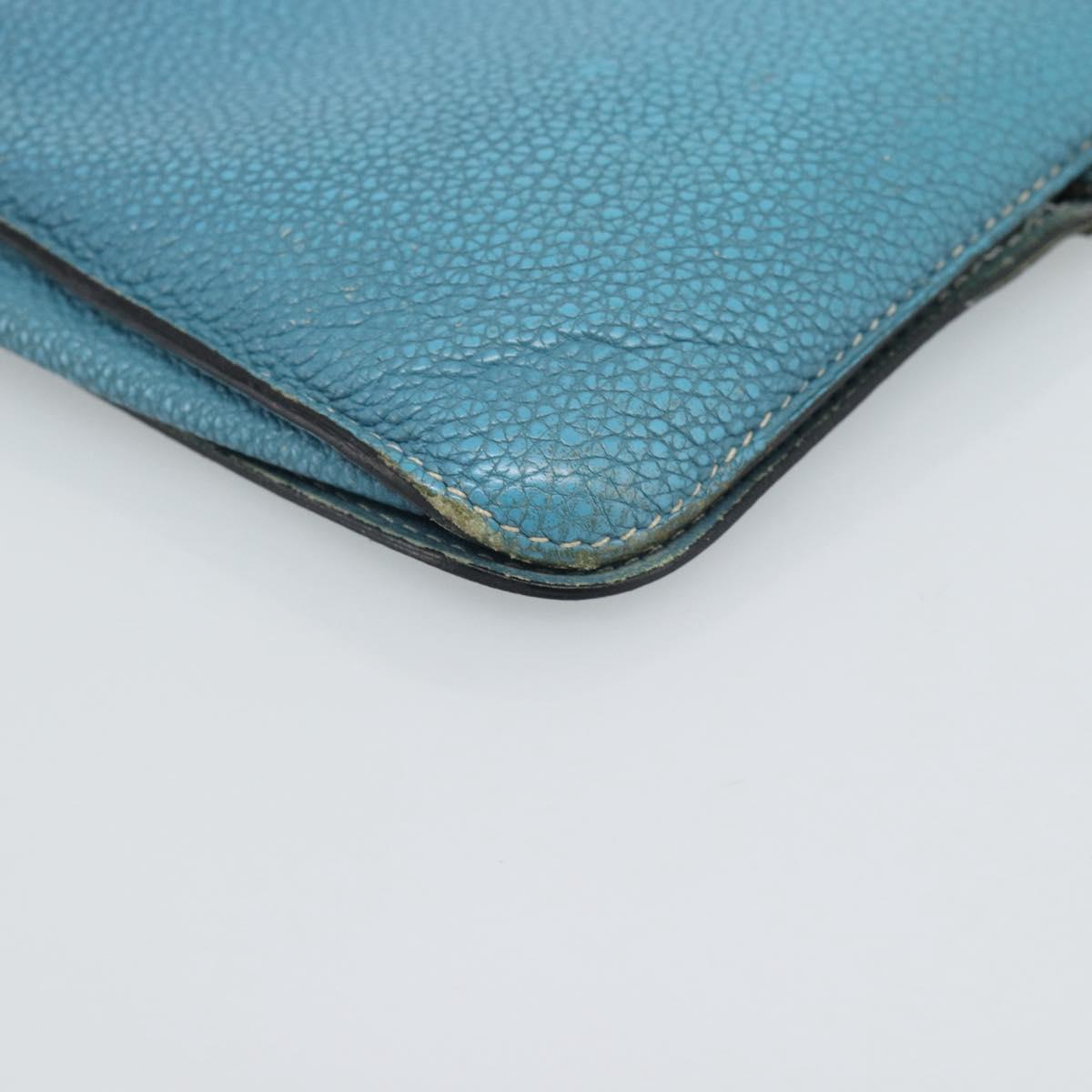 HERMES Dogon GM Wallet Leather Light Blue Silver Auth BA13622
