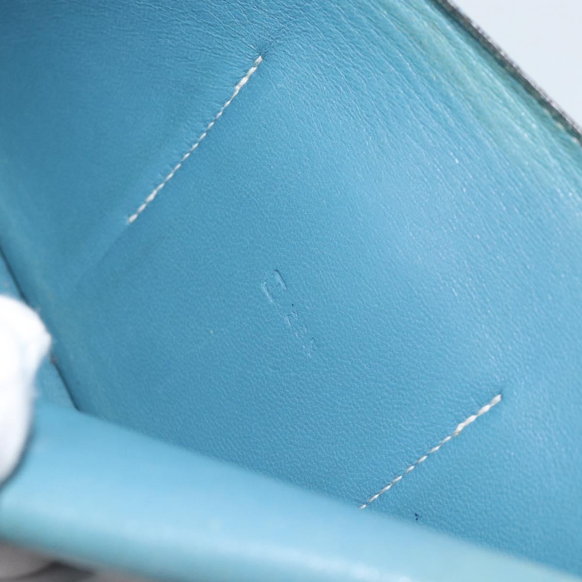 HERMES Dogon GM Wallet Leather Light Blue Silver Auth BA13622
