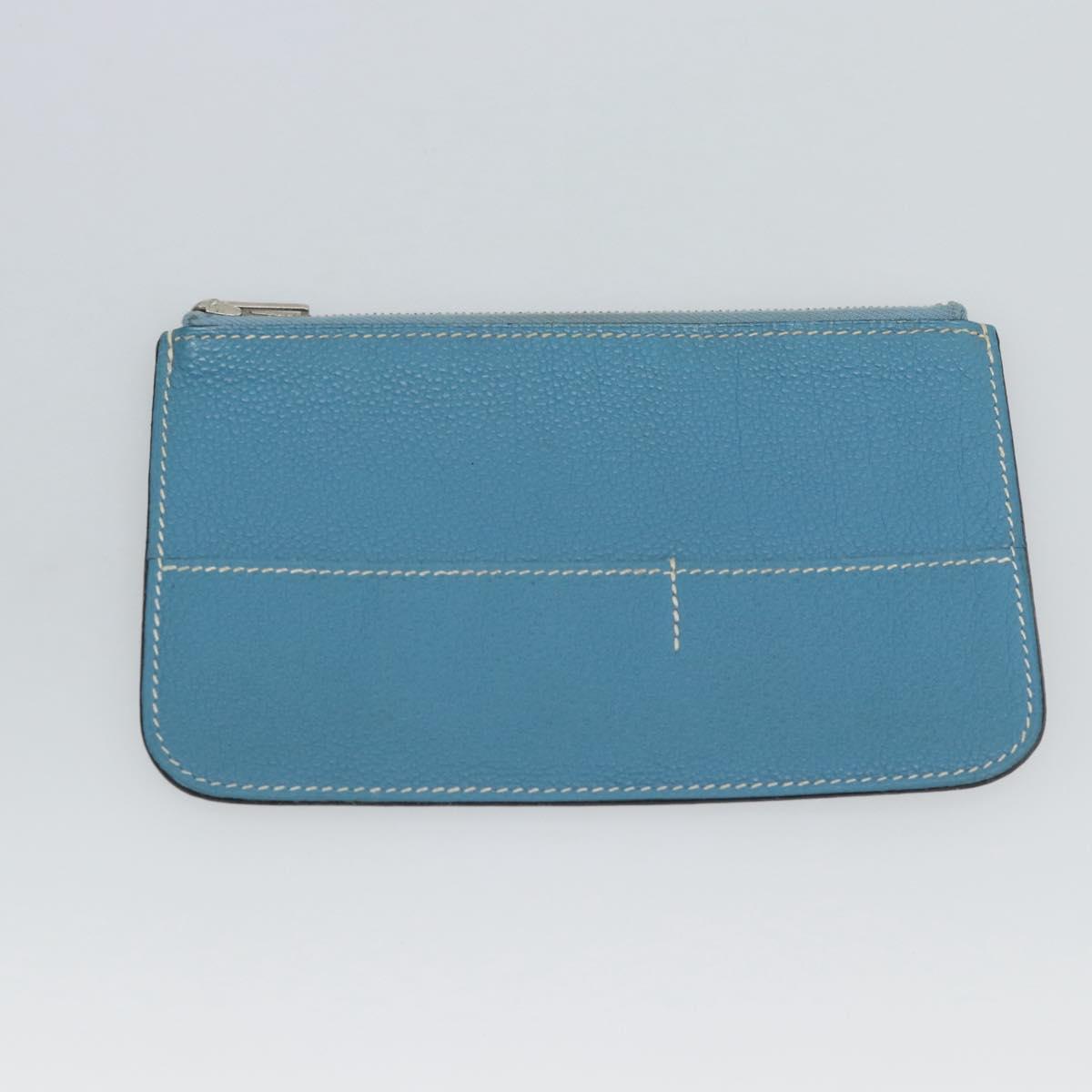 HERMES Dogon GM Wallet Leather Light Blue Silver Auth BA13622