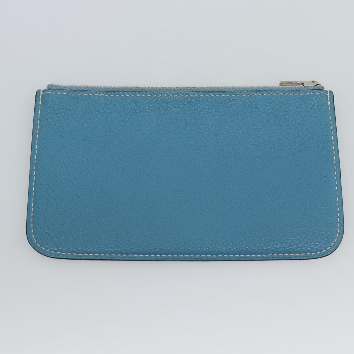 HERMES Dogon GM Wallet Leather Light Blue Silver Auth BA13622