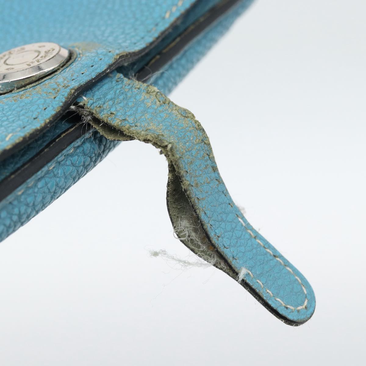 HERMES Dogon GM Wallet Leather Light Blue Silver Auth BA13622
