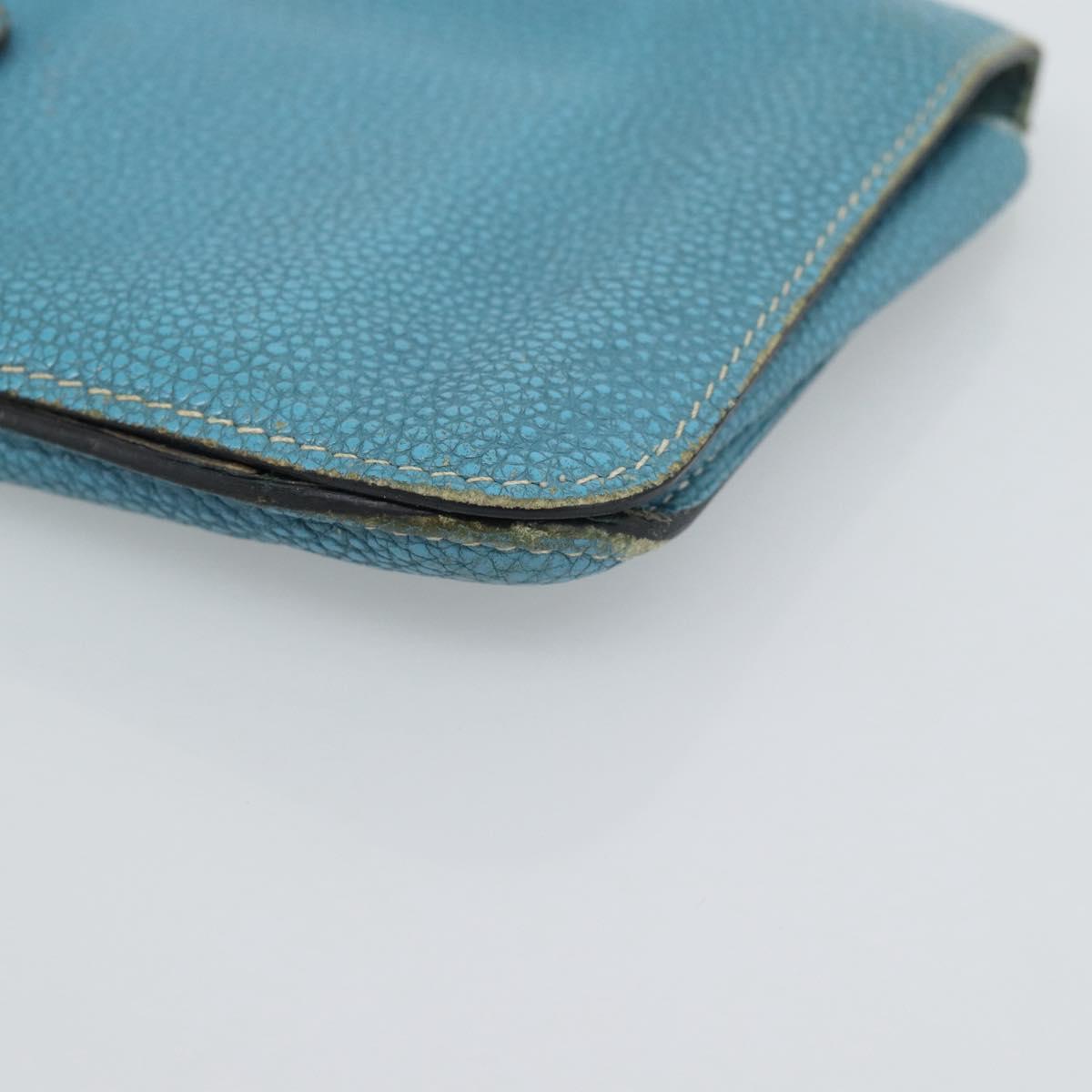 HERMES Dogon GM Wallet Leather Light Blue Silver Auth BA13622