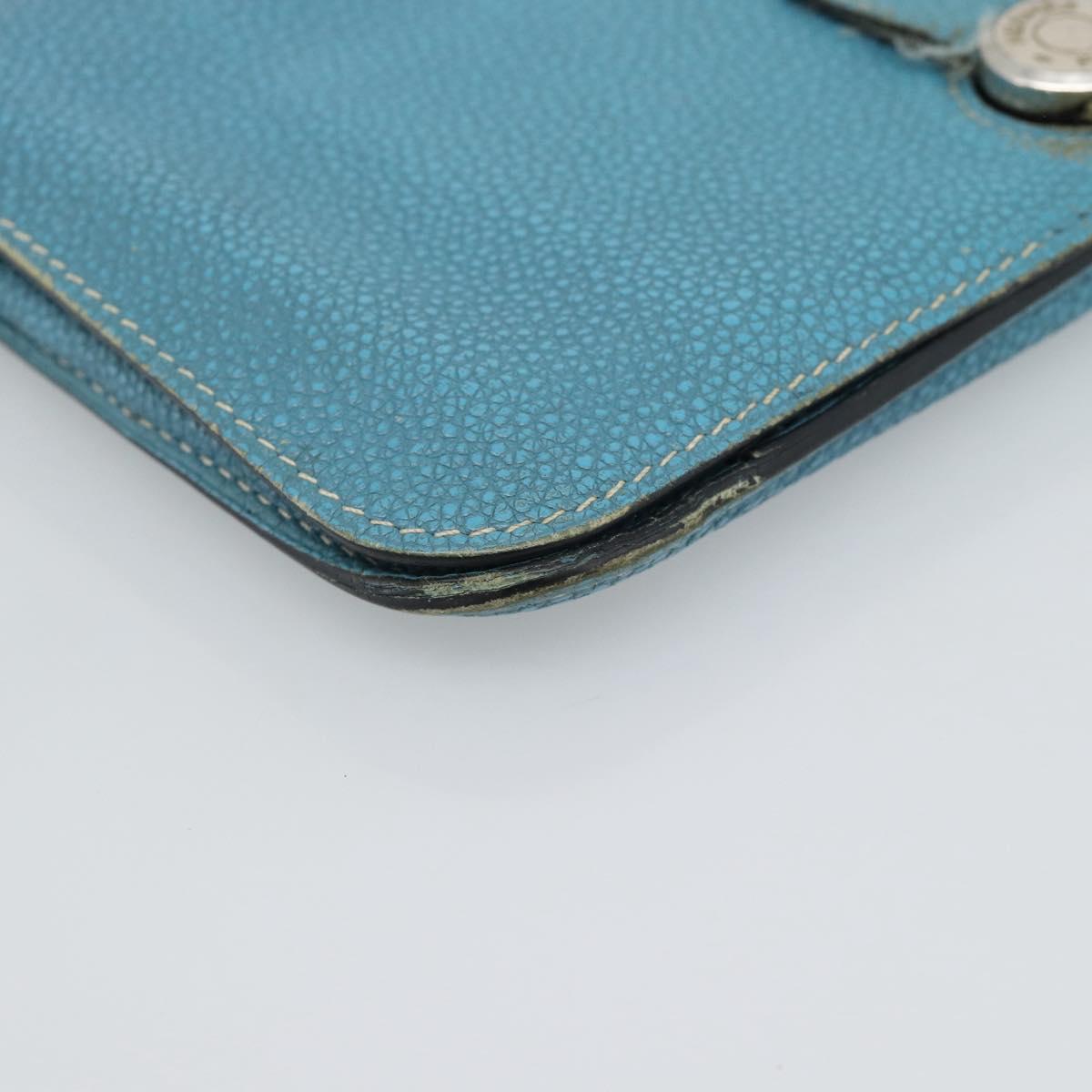 HERMES Dogon GM Wallet Leather Light Blue Silver Auth BA13622