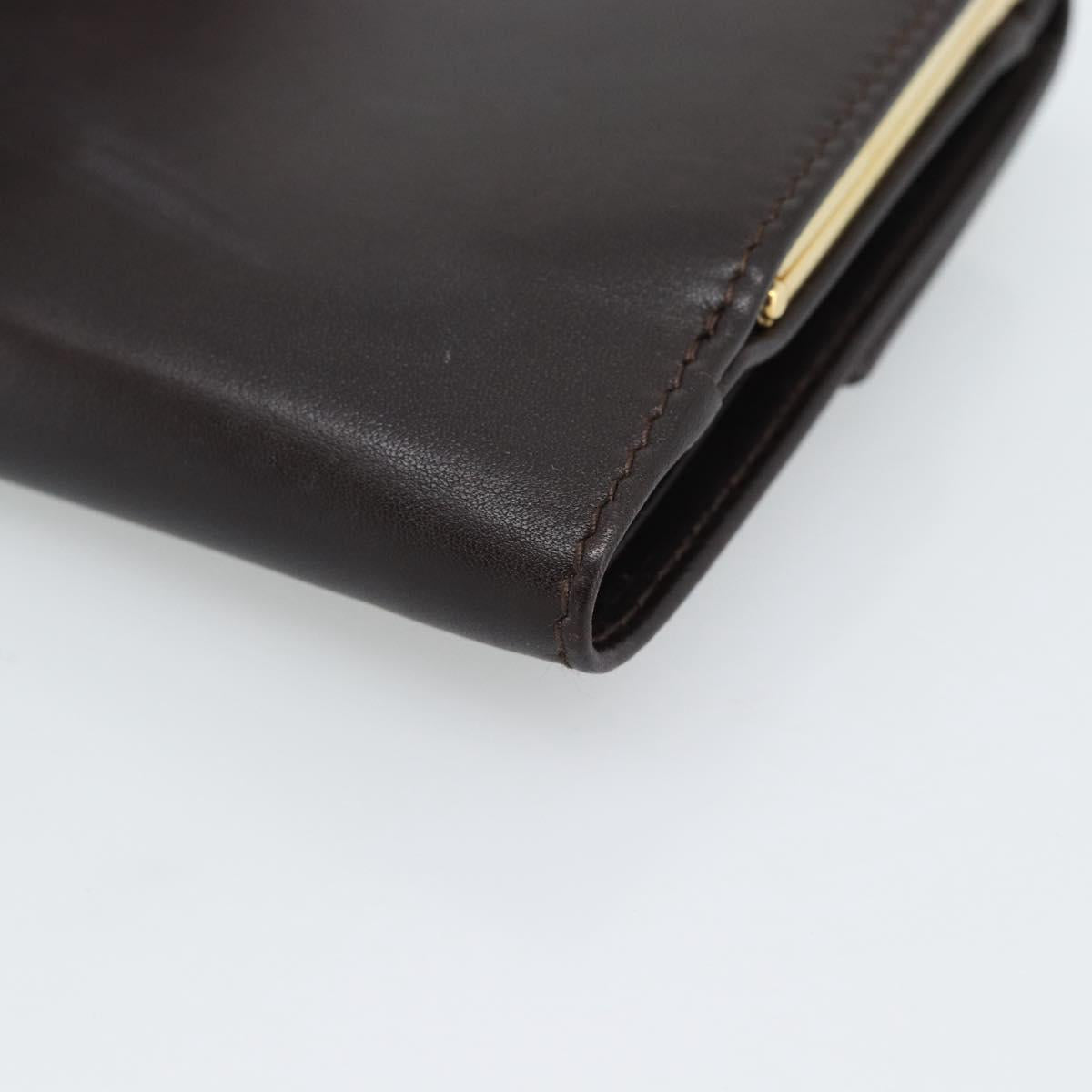 Salvatore Ferragamo Gancini Trifold Wallet Leather Brown Gold Auth BA13626V