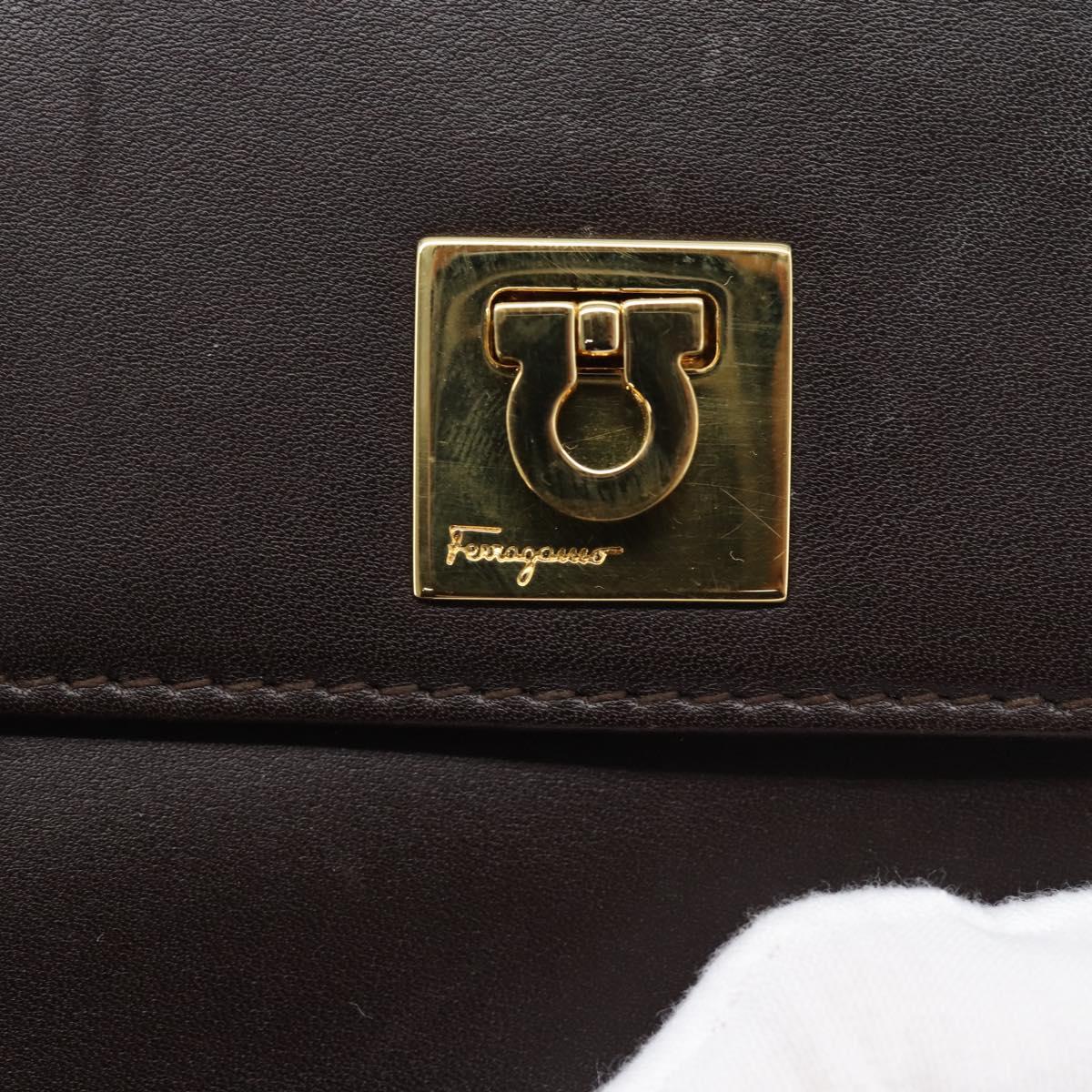 Salvatore Ferragamo Gancini Trifold Wallet Leather Brown Gold Auth BA13626V