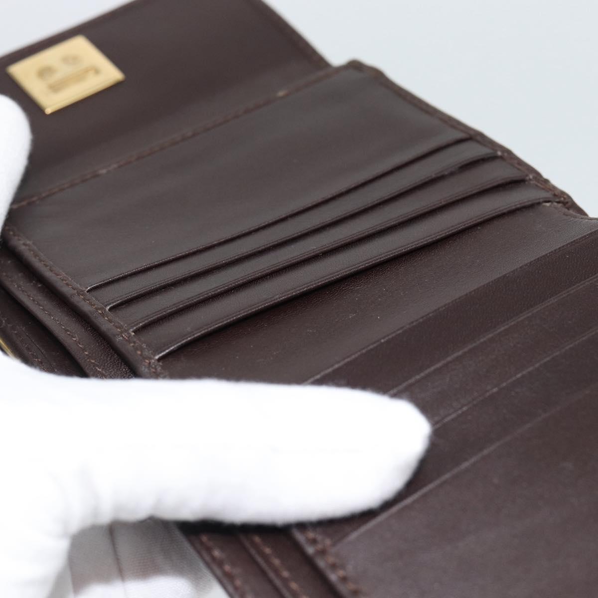 Salvatore Ferragamo Gancini Trifold Wallet Leather Brown Gold Auth BA13626V