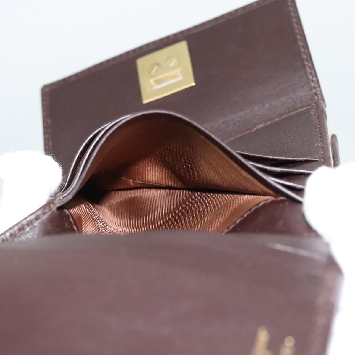 Salvatore Ferragamo Gancini Trifold Wallet Leather Brown Gold Auth BA13626V