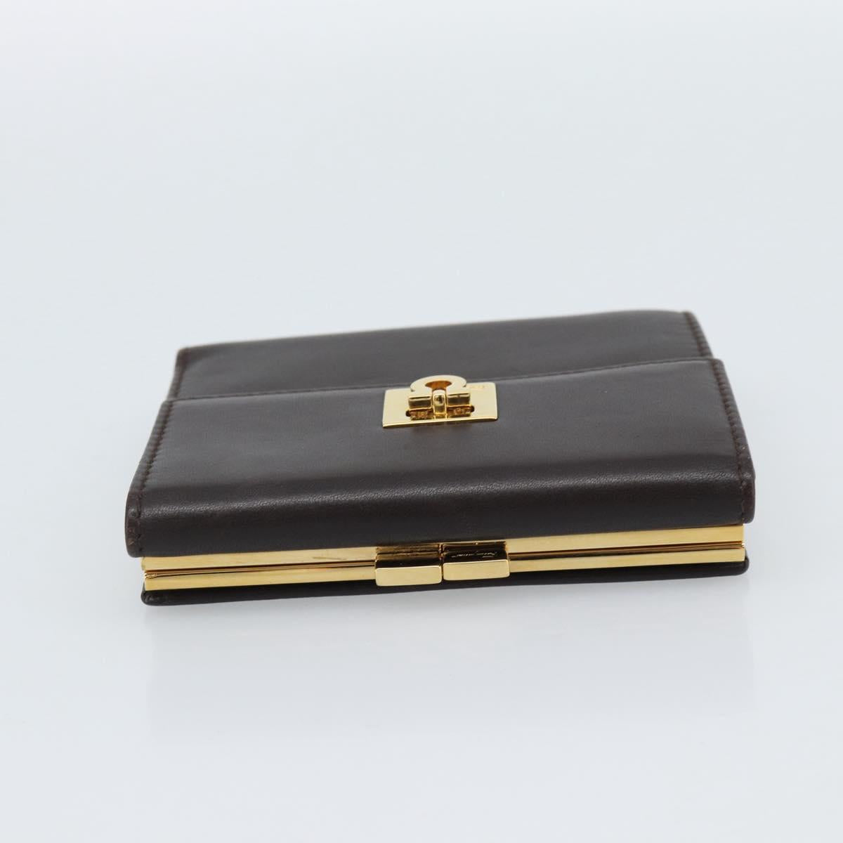 Salvatore Ferragamo Gancini Trifold Wallet Leather Brown Gold Auth BA13626V