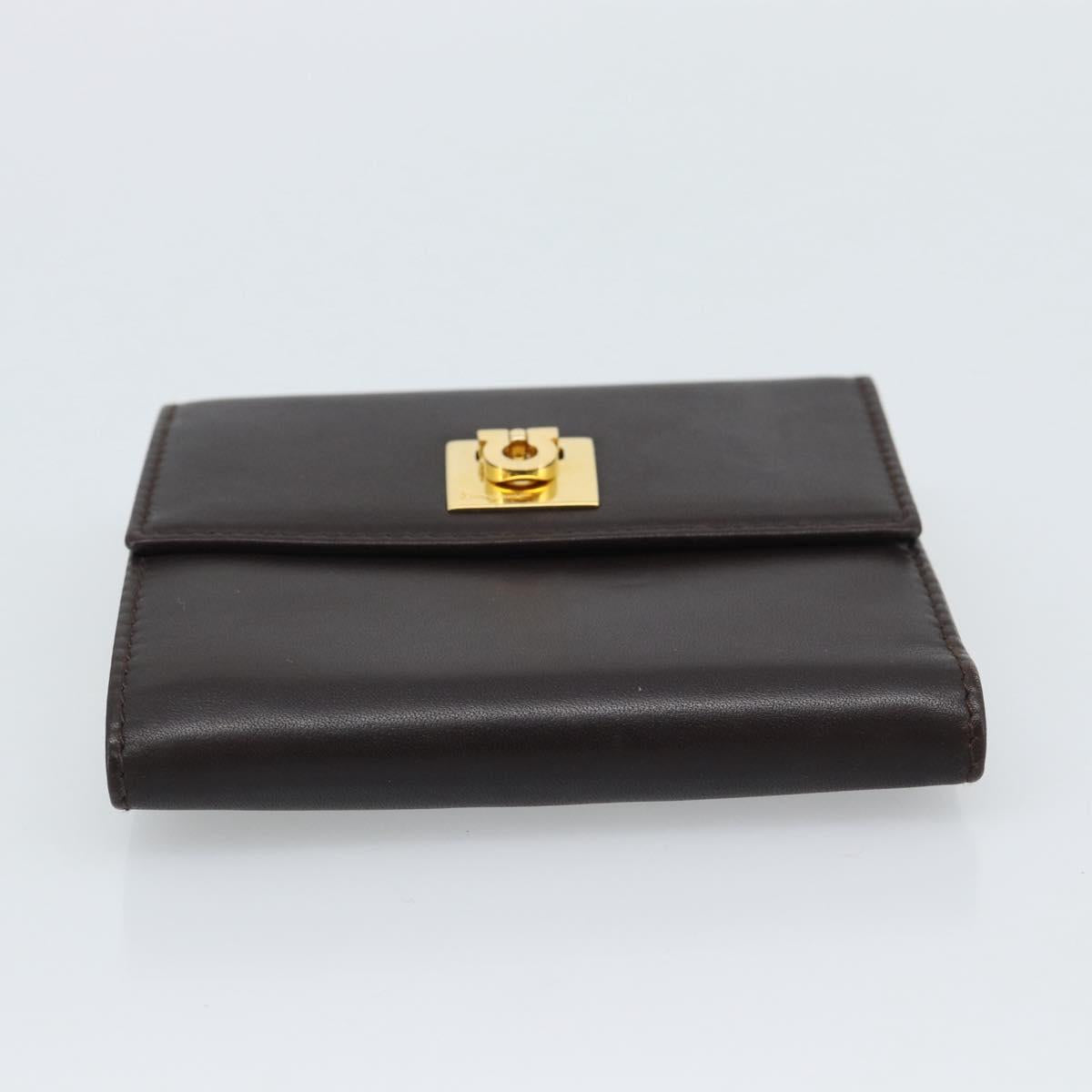 Salvatore Ferragamo Gancini Trifold Wallet Leather Brown Gold Auth BA13626V