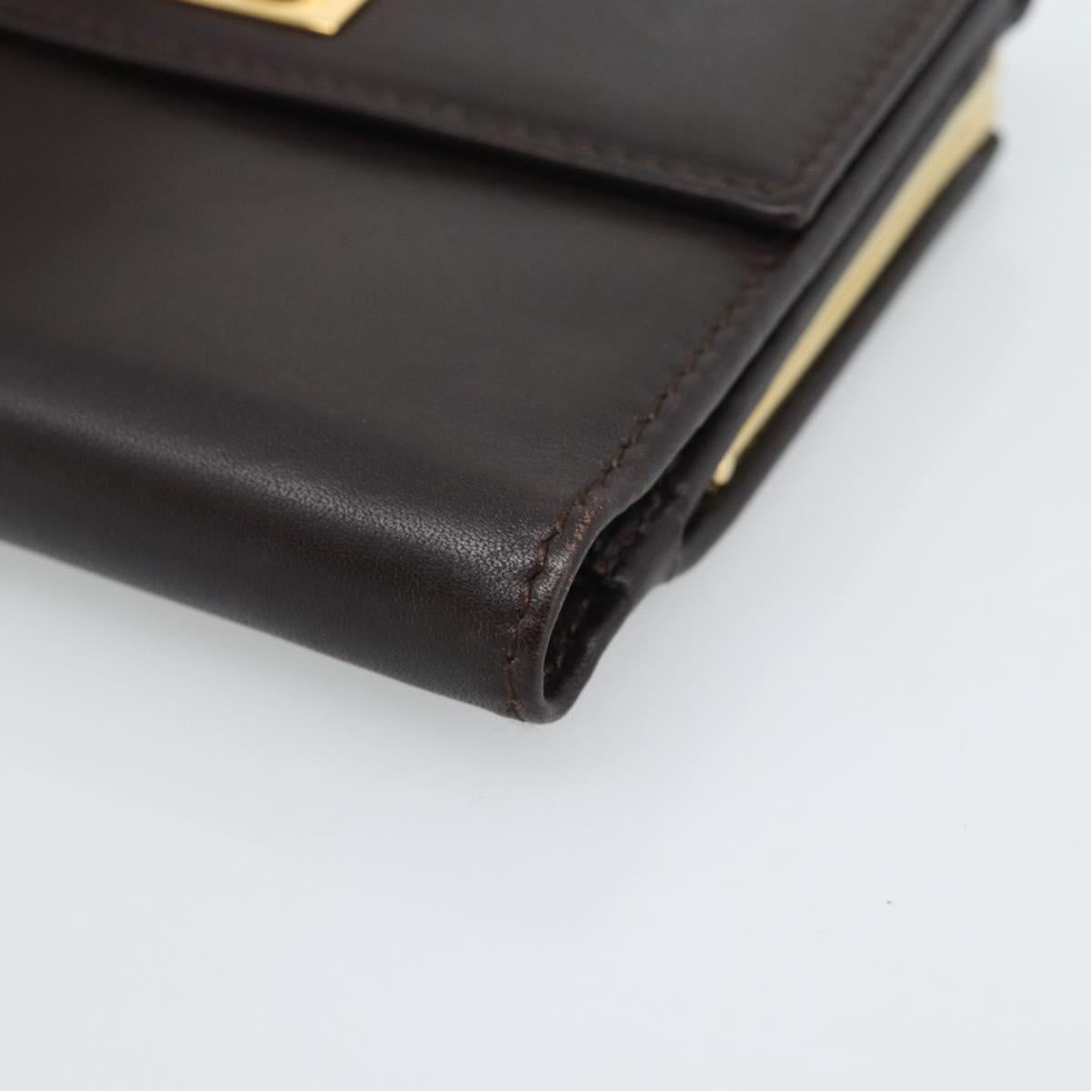Salvatore Ferragamo Gancini Trifold Wallet Leather Brown Gold Auth BA13626V