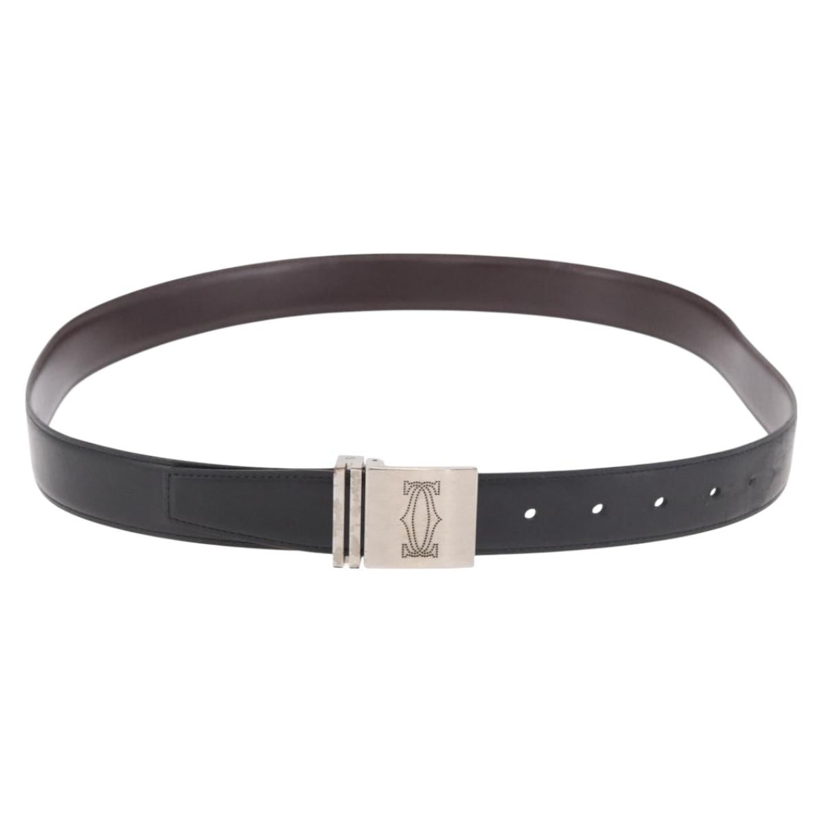 CARTIER Must Line Belt Leather 44.1"" Black Brown Silver Auth BA13632