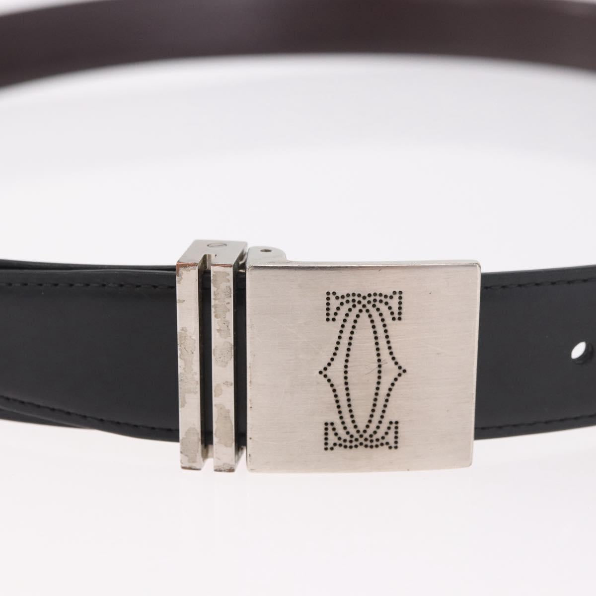 CARTIER Must Line Belt Leather 44.1"" Black Brown Silver Auth BA13632