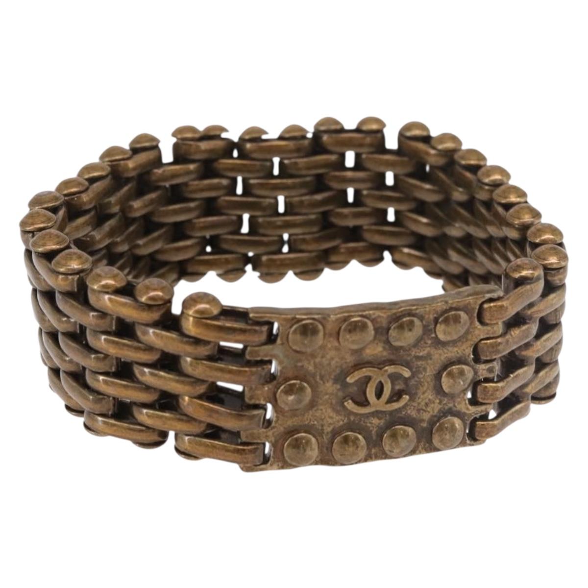 CHANEL Bracelet Metal Gold Tone CC Auth BA13634M