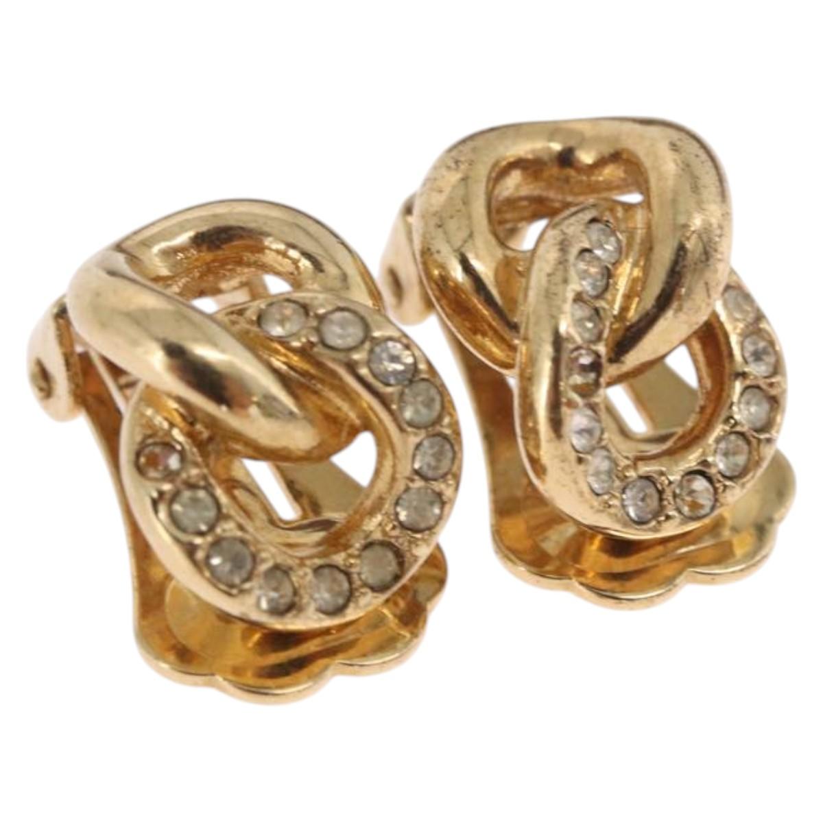 Christian Dior Earring Metal Gold Tone Auth BA13643