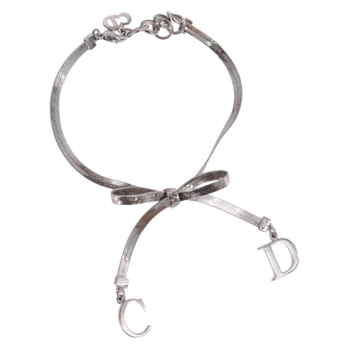 Christian Dior Bracelet Metal Silver Auth BA13644