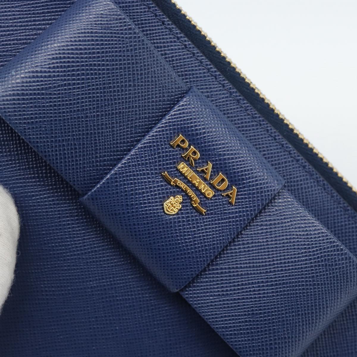 PRADA Clutch Bag Safiano Blue Gold Auth BA13647V