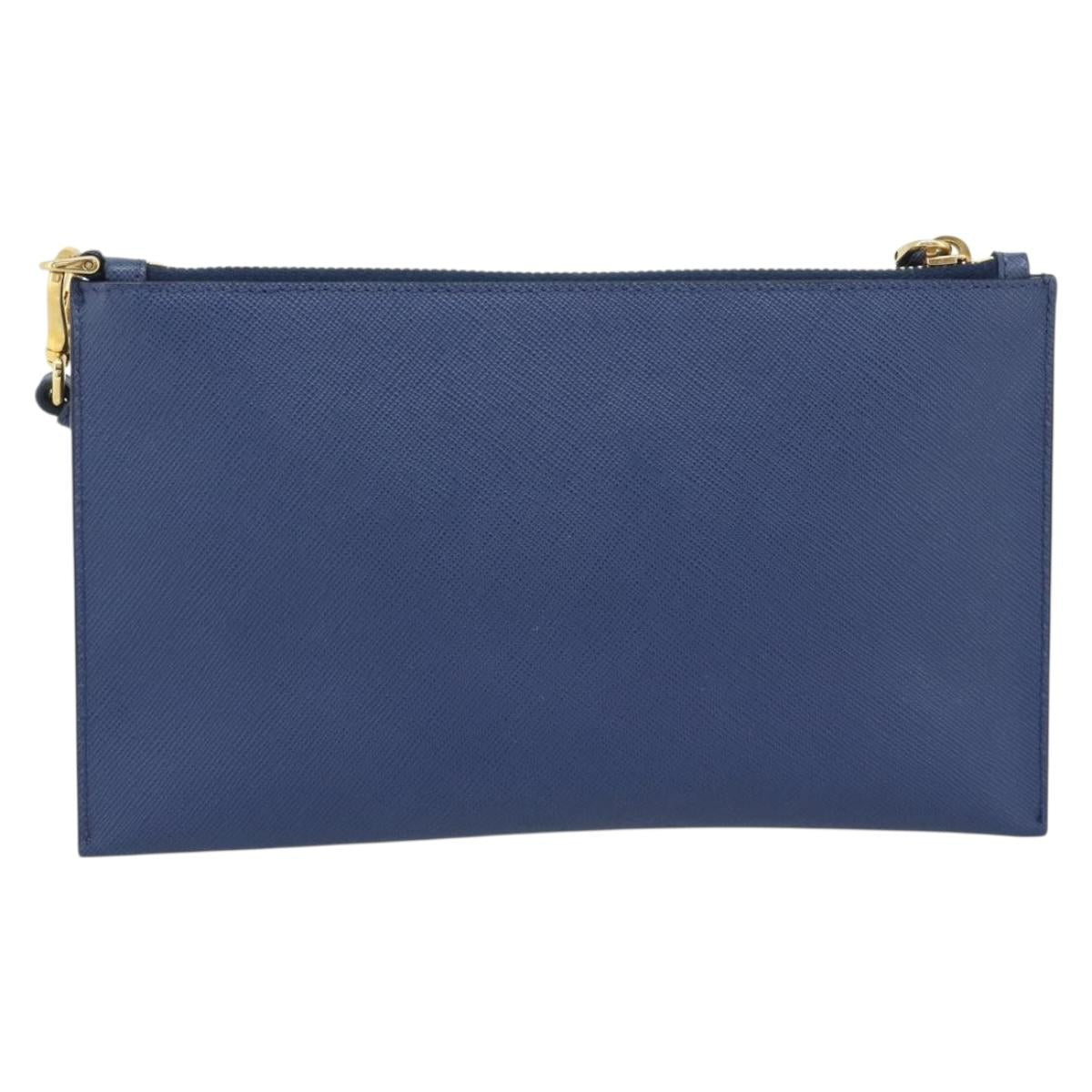 PRADA Clutch Bag Safiano Blue Gold Auth BA13647V