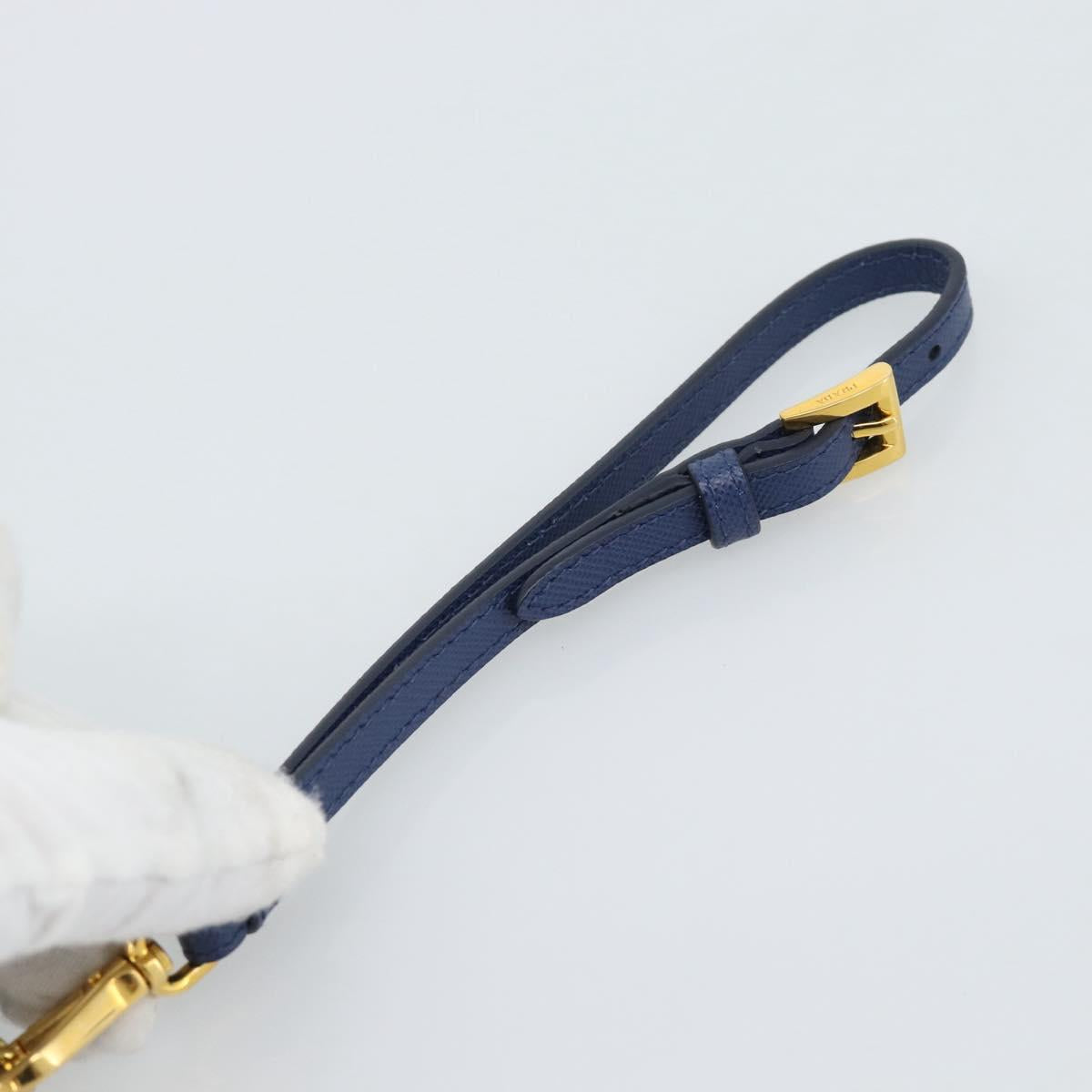 PRADA Clutch Bag Safiano Blue Gold Auth BA13647V