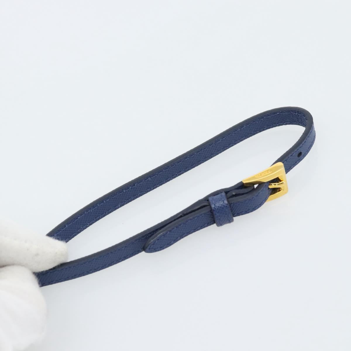 PRADA Clutch Bag Safiano Blue Gold Auth BA13647V