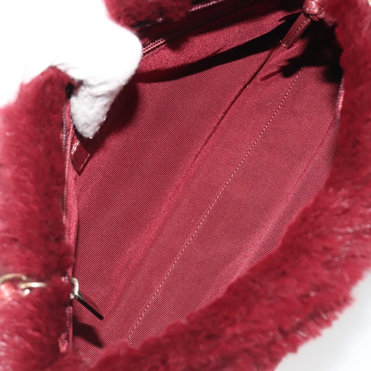 CHANEL Chain Shoulder Bag Fur Red CC Auth BA13649V