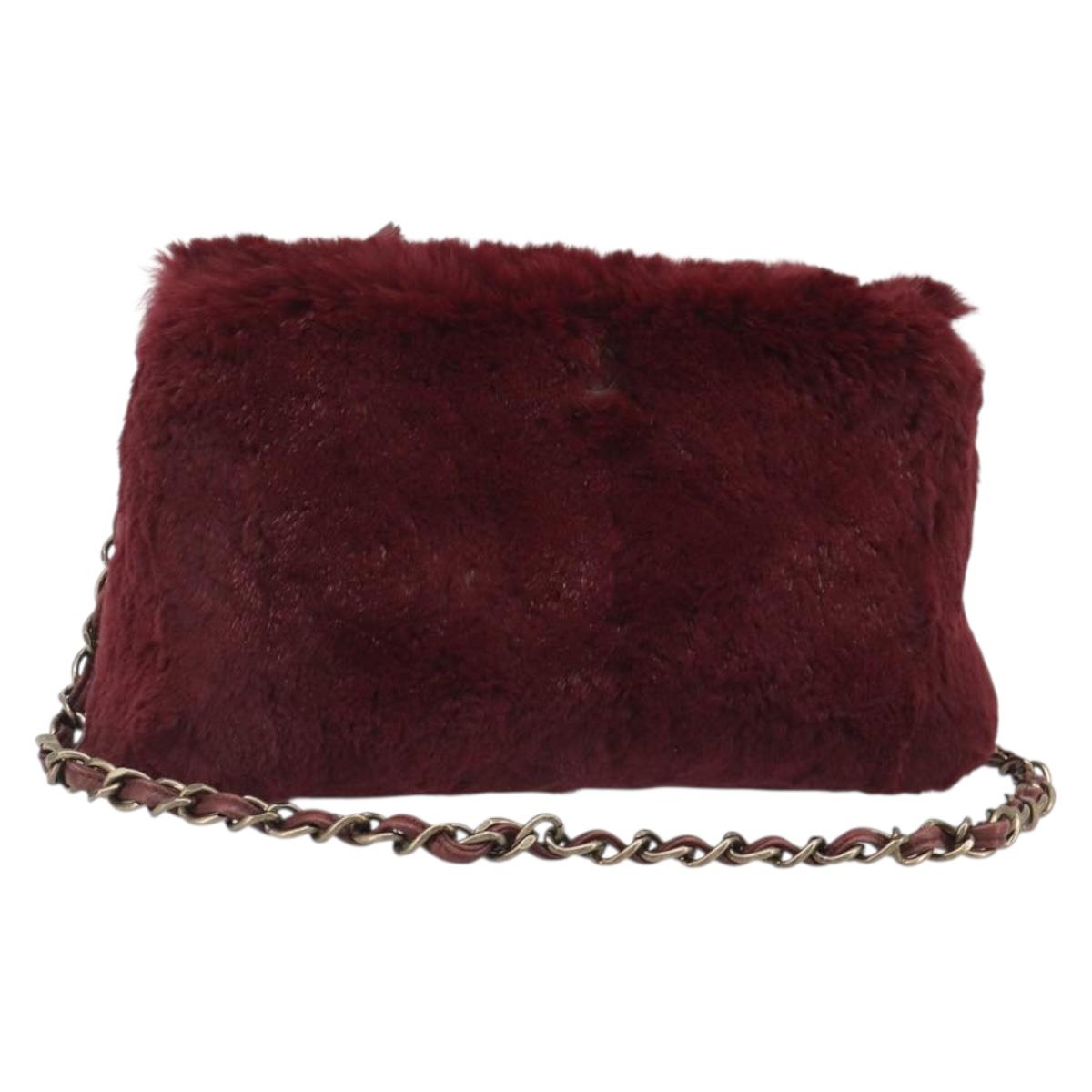 CHANEL Chain Shoulder Bag Fur Red CC Auth BA13649V