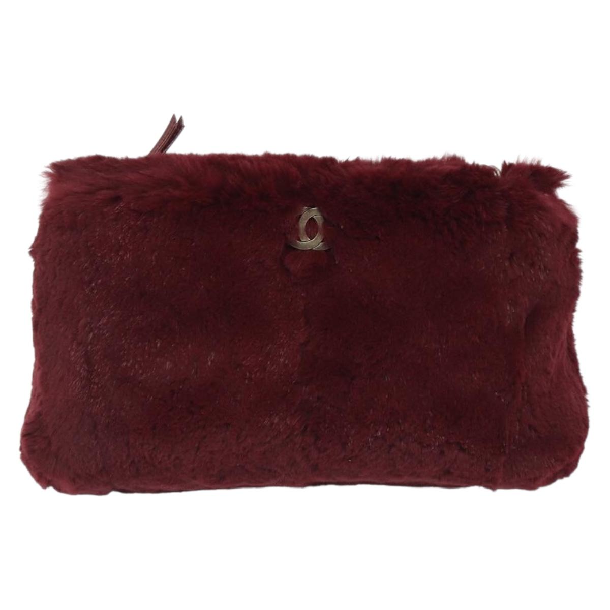 CHANEL Chain Shoulder Bag Fur Red CC Auth BA13649V